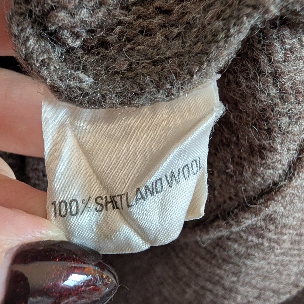 Vintage Shetland Wool Brown Sweater Deep V Neck Large Grandpa Academia Preppy - Picture 4 of 10